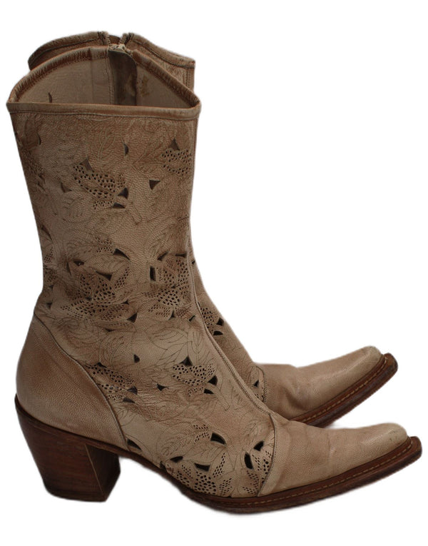 Stivali da cowboy grafici da donna Vero Cuoio taglia UK 5 Western floreale beige