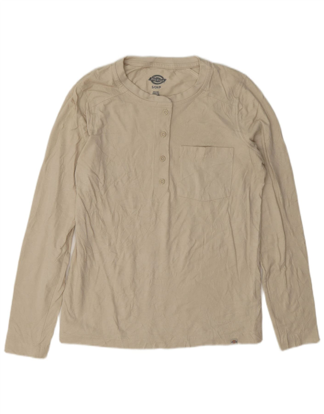 Dickies Top da donna a maniche lunghe UK 10 piccolo in cotone beige
