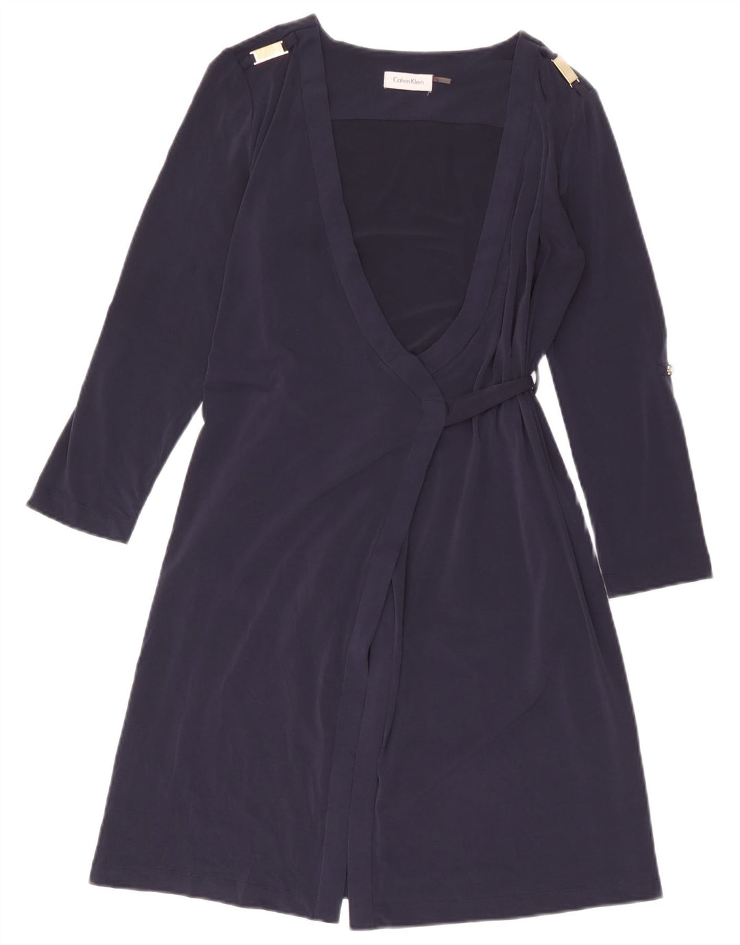 Abito a portafoglio da donna a maniche lunghe Calvin Klein UK 14 Poliestere blu navy medio