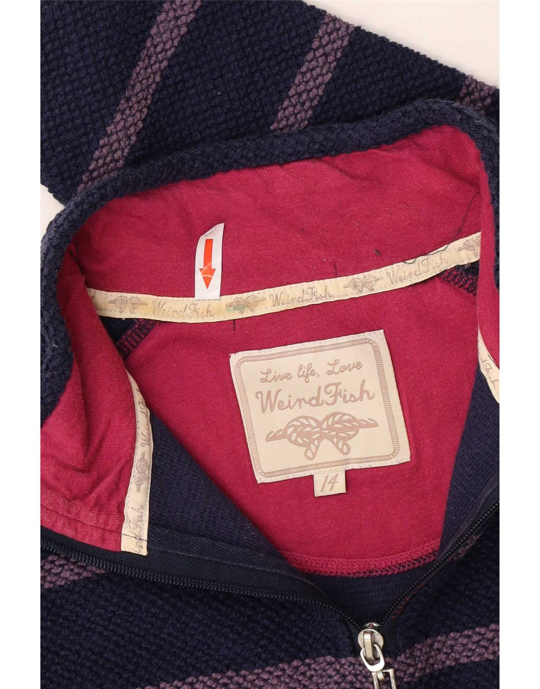 Felpa con zip 1/4 da donna Weird Fish UK 14 media a righe blu navy