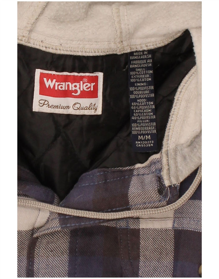 WRANGLER Mens Hooded Lumberjack Shirt Medium Navy Blue Check Cotton