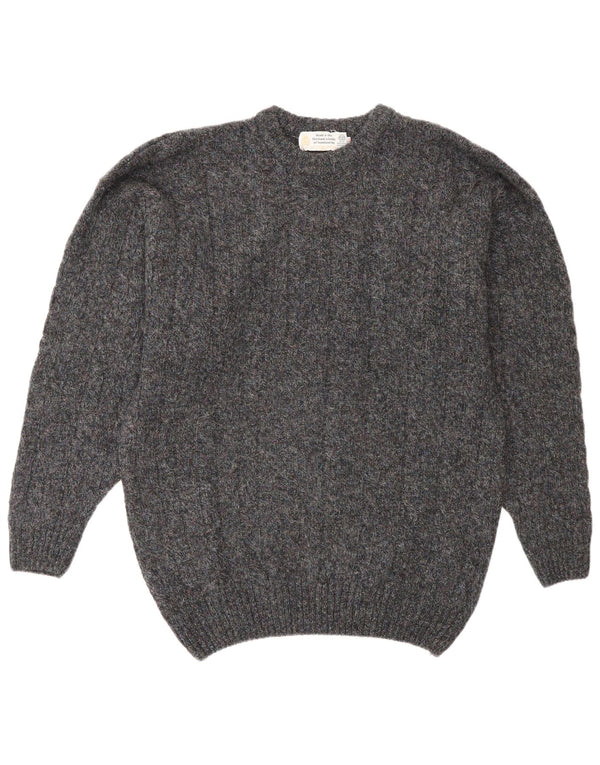 Maglione vintage da uomo girocollo IT 48 in lana grigio medio