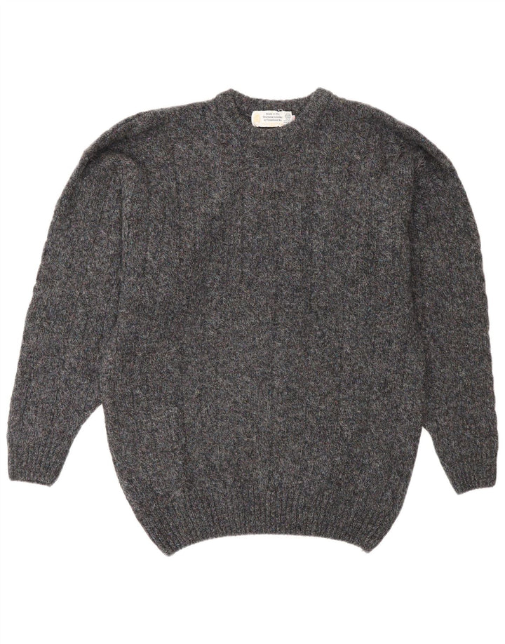 Maglione vintage da uomo girocollo IT 48 in lana grigio medio
