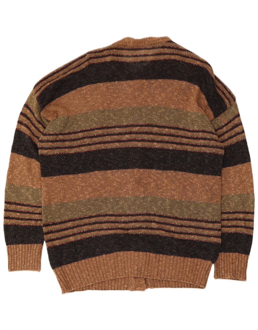 Maglione cardigan da donna vintage lino grande a righe marroni
