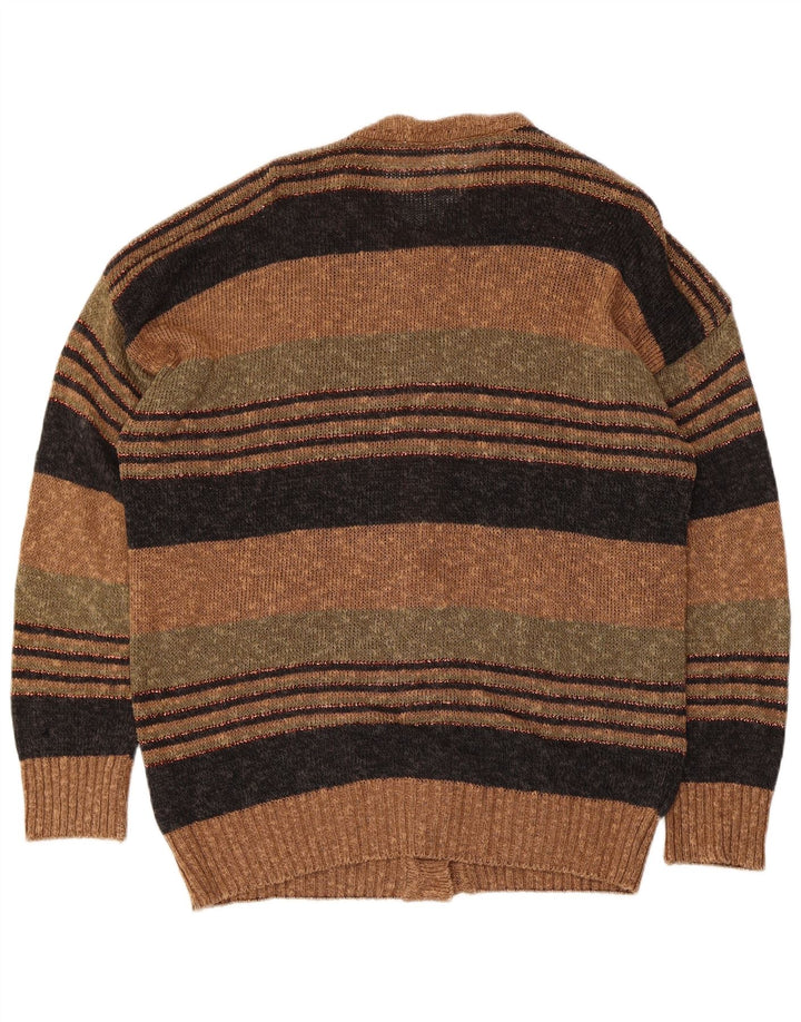 Maglione cardigan da donna vintage lino grande a righe marroni
