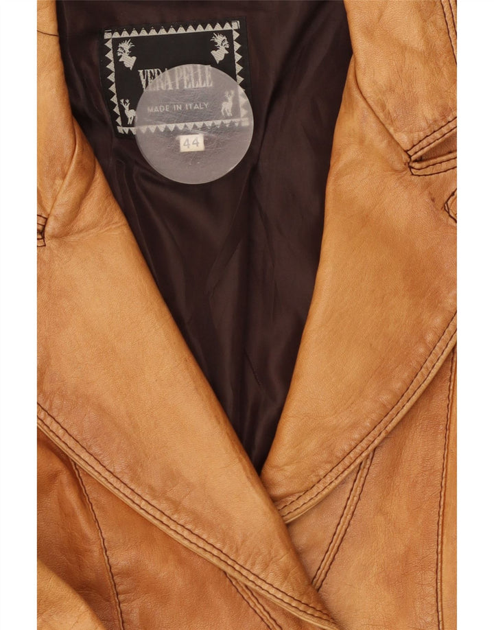 Giacca blazer in pelle da donna a 2 bottoni VINTAGE IT 44 Pelle beige media