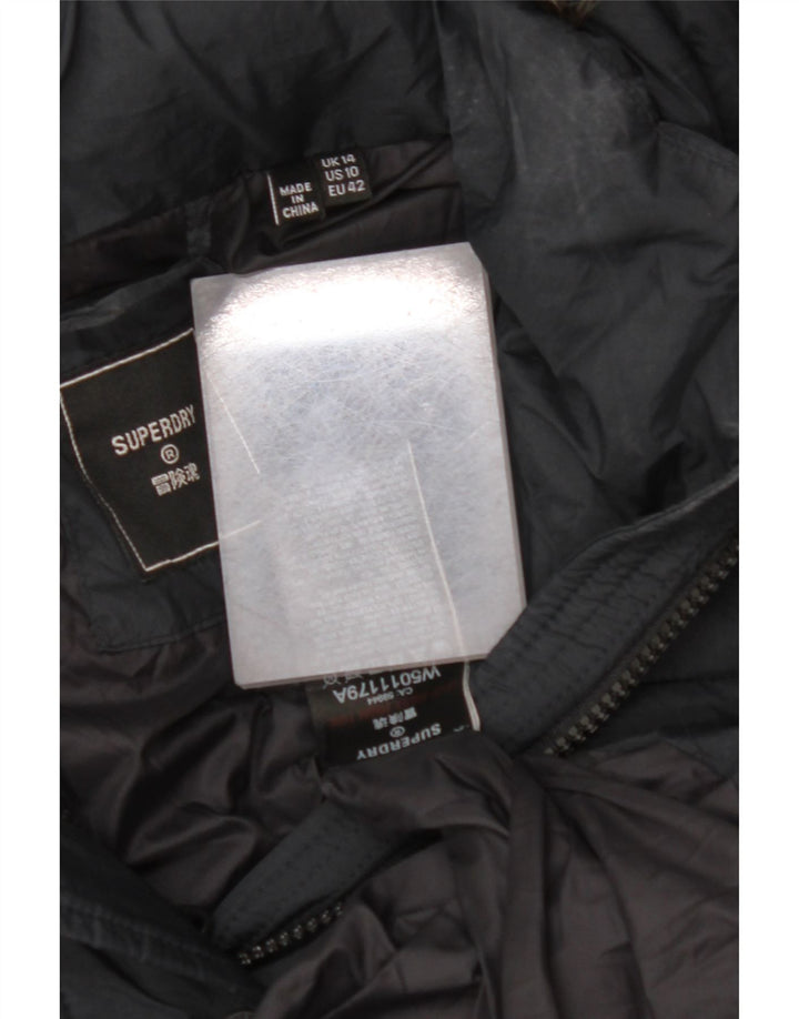 Cappotto imbottito con cappuccio da donna SUPERDRY UK 14 grande nylon nero
