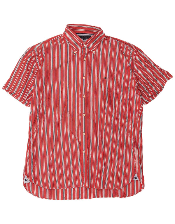Tommy Hilfiger Camicia a maniche corte da uomo 2XL Cotone a righe rosse anni '80