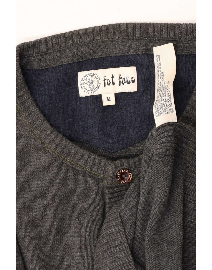 Maglione da uomo con collo abbottonato Fat Face in cotone grigio medio