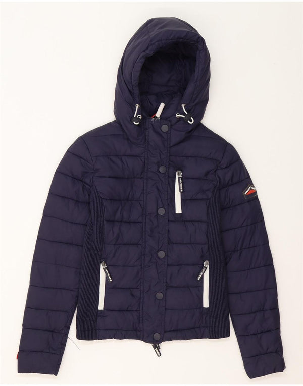 Giacca imbottita con cappuccio da donna Superdry UK 6 XS nylon blu navy