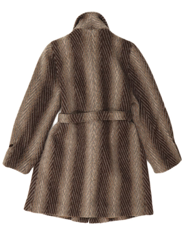 Soprabito vintage da donna UK 10 piccolo classico in lana a righe marroni