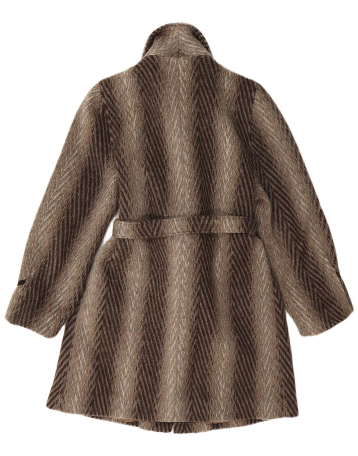 Soprabito vintage da donna UK 10 piccolo classico in lana a righe marroni