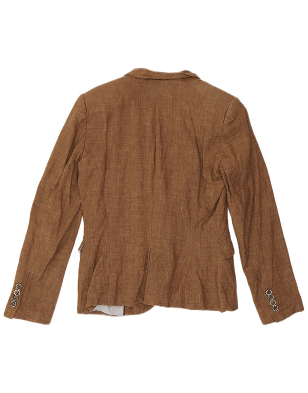 Giacca blazer da donna a 1 bottone Zara UK 14 Lino marrone medio