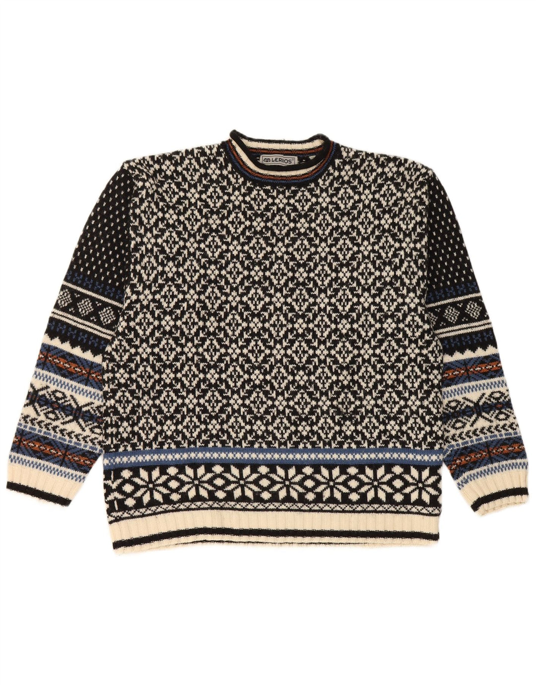 Maglione maglione girocollo da uomo Lerros, lana Fair Isle nera media