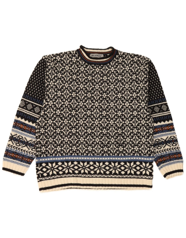 Maglione maglione girocollo da uomo Lerros, lana Fair Isle nera media