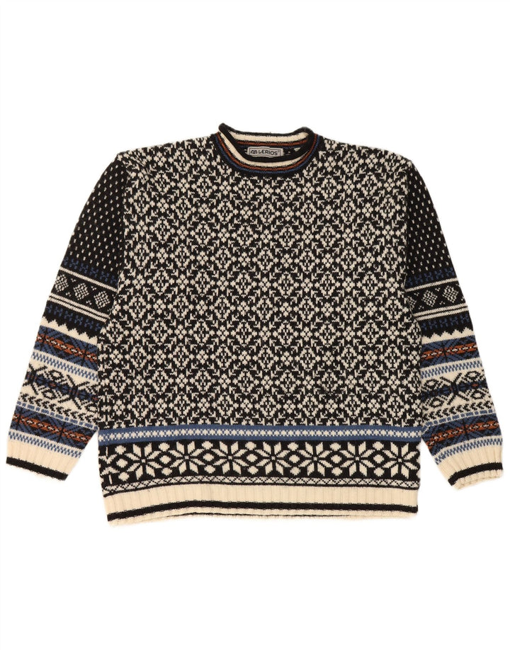 Maglione maglione girocollo da uomo Lerros, lana Fair Isle nera media