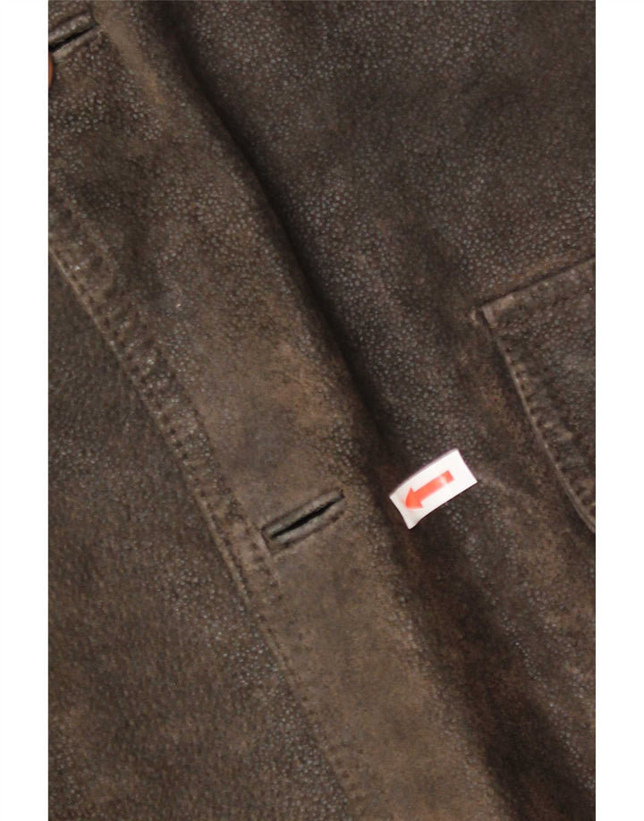 Giacca blazer in pelle vintage da uomo a 3 bottoni IT 52 XL Marrone
