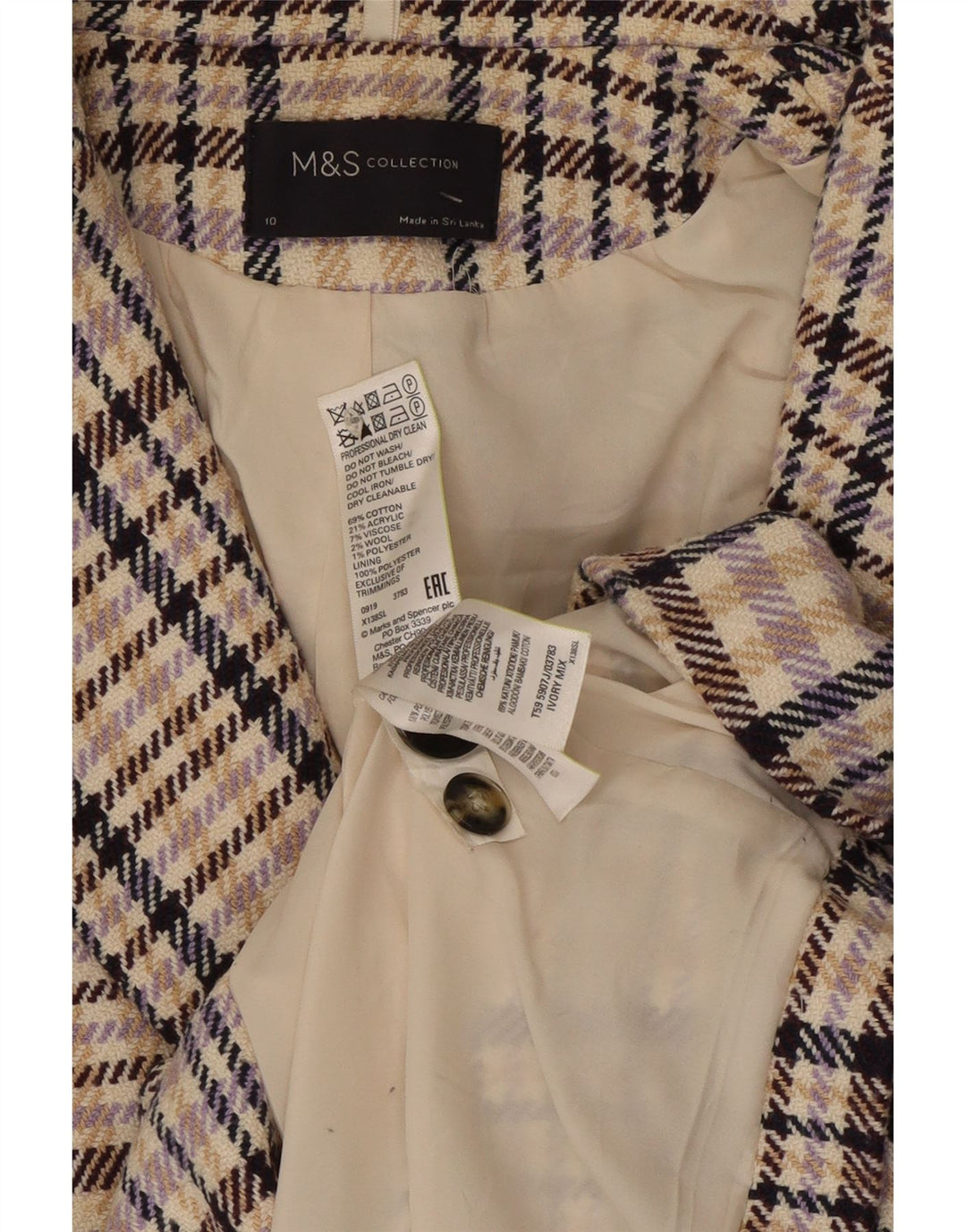 Giacca blazer da donna Marks & Spencer UK 10 piccolo quadretto multicolore