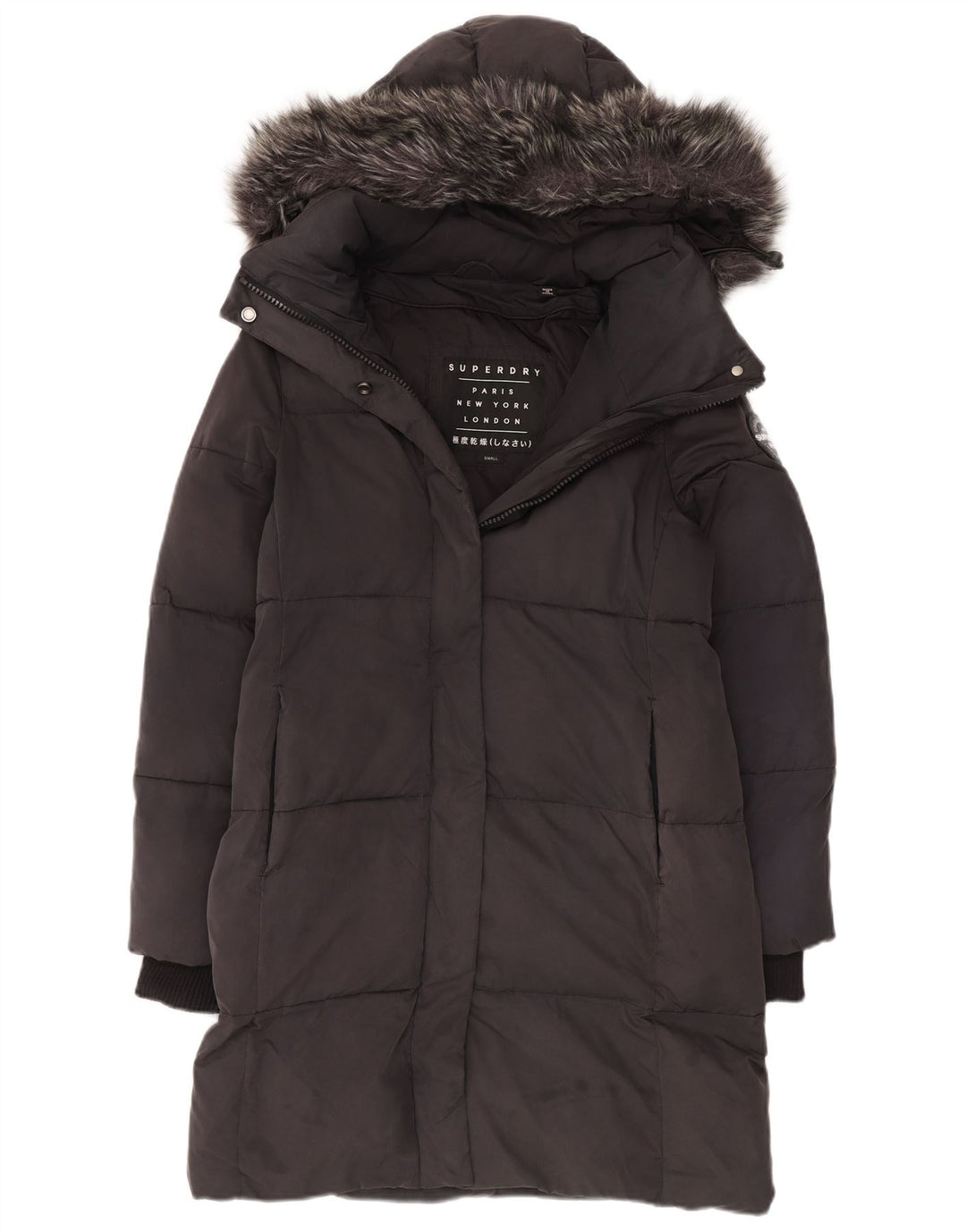 Cappotto imbottito oversize con cappuccio da donna Superdry UK 10 piccolo poliestere grigio