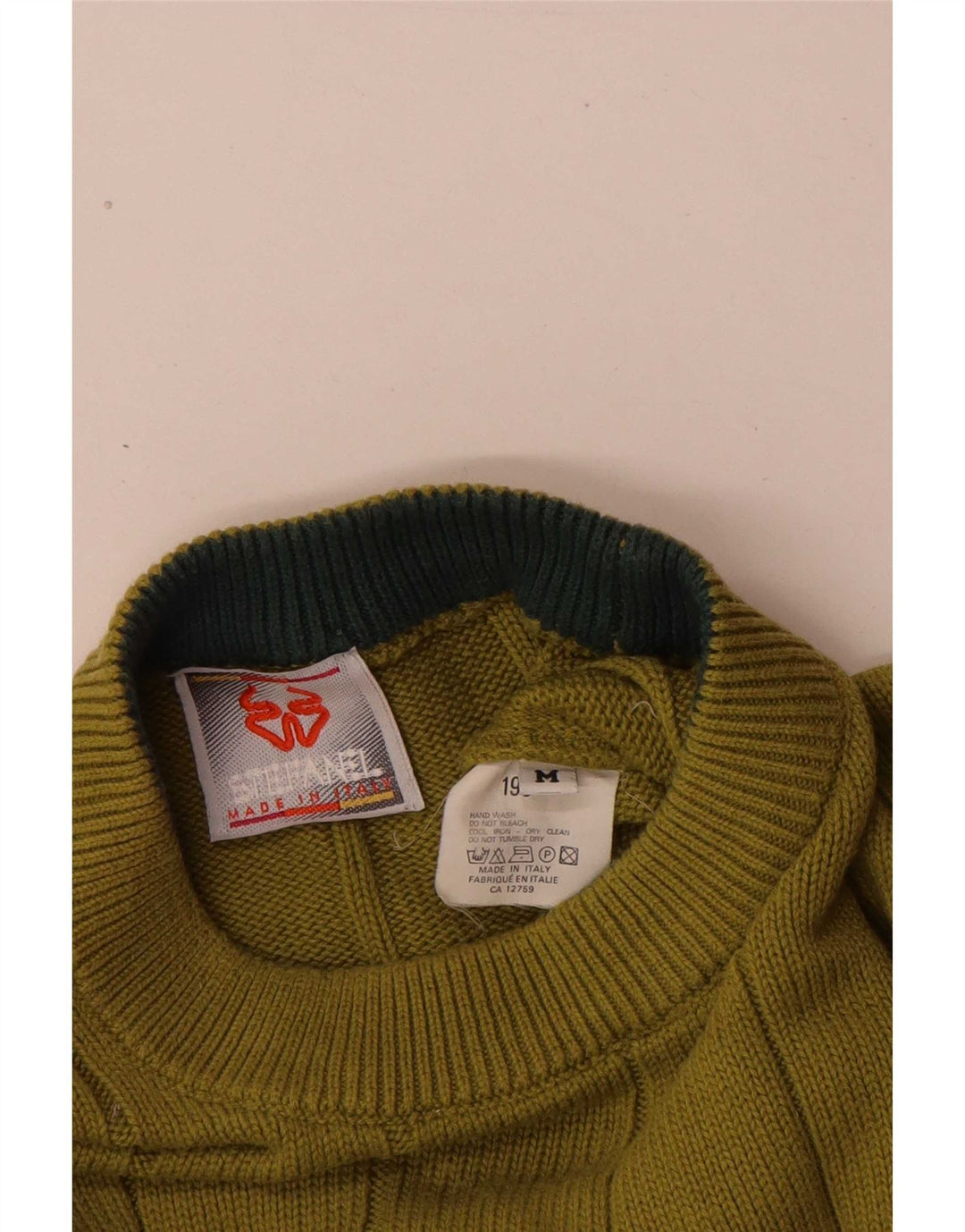 Maglione da uomo girocollo Stefanel in cotone color block verde medio