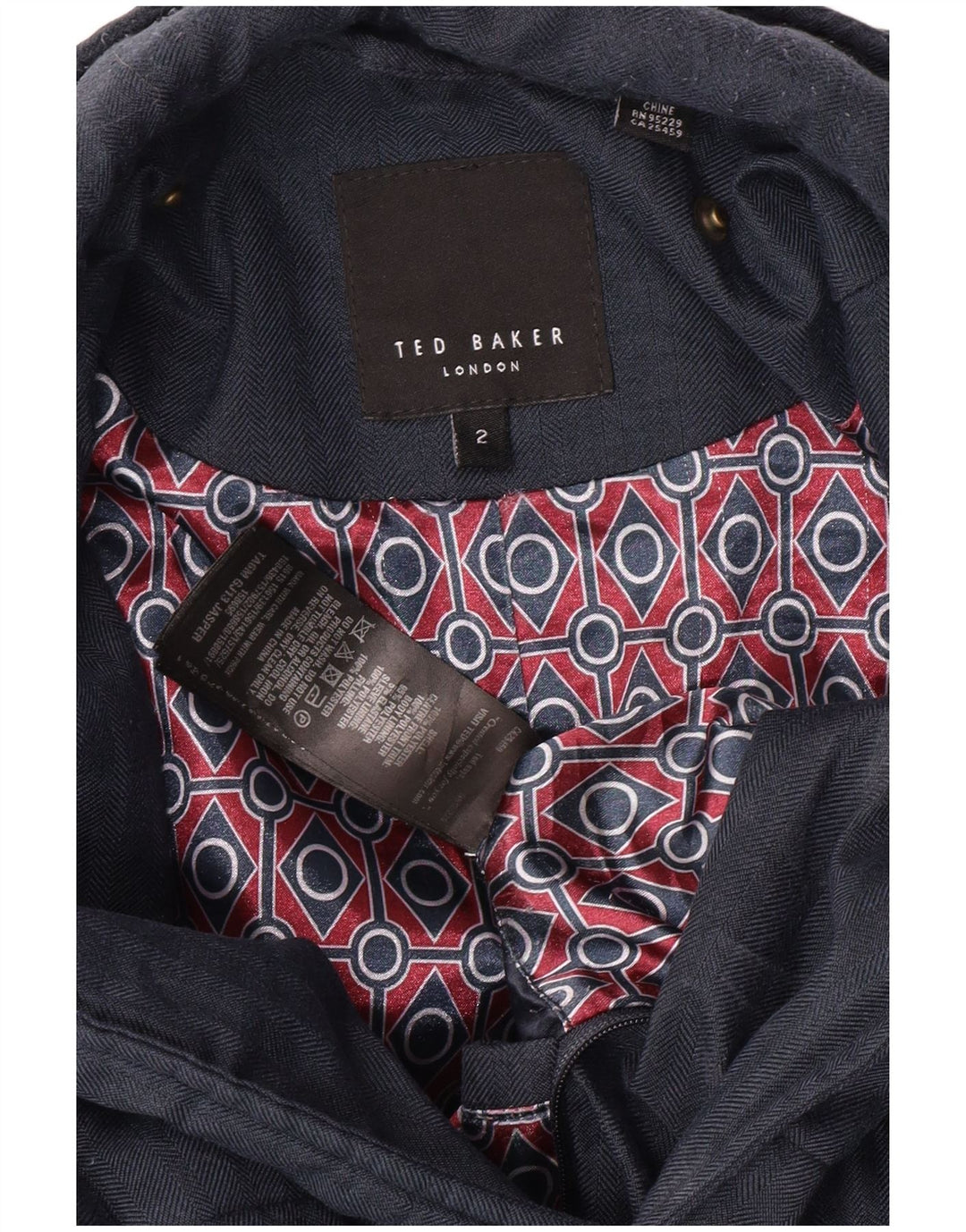 TED BAKER Giacca trapuntata da uomo taglia 2 piccola blu navy a spina di pesce classica