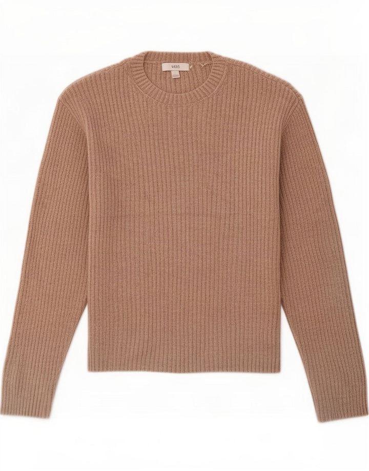 Maglione maglione girocollo oversize da donna Marks & Spencer UK 10 piccolo marrone