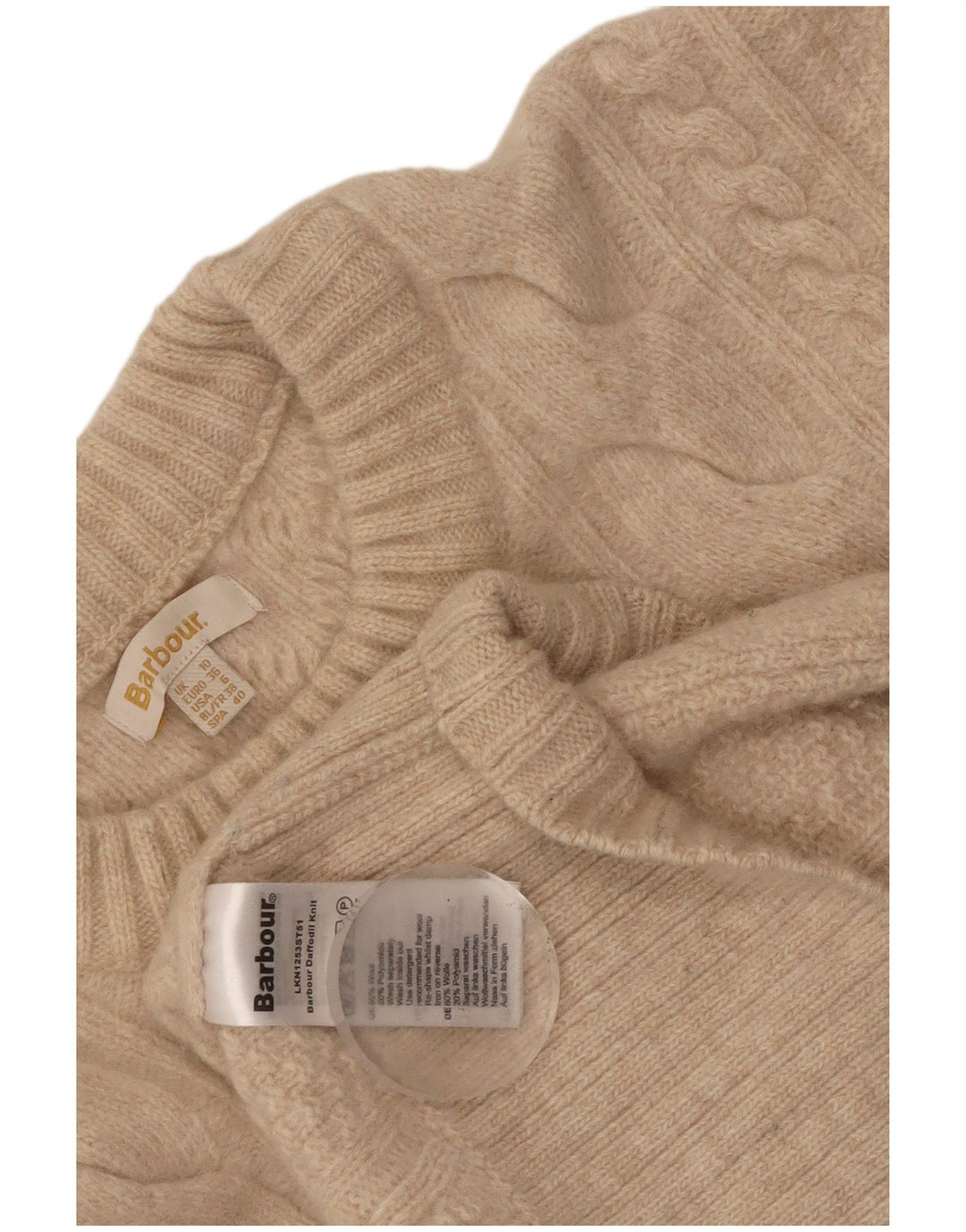 Maglione maglione girocollo da donna Barbour UK 10 piccolo lana beige