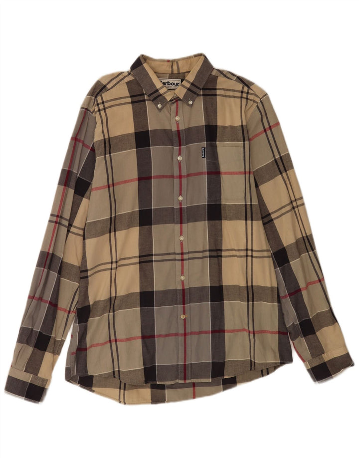 Barbour Uomo Camicia su misura vestibilità grande in cotone a quadri beige