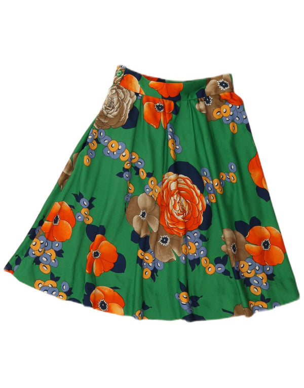 Gonna a trapezio da donna vintage W22 2XS verde floreale