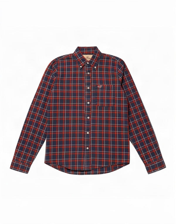 Camicia da uomo Hollister Large in cotone a quadri blu navy