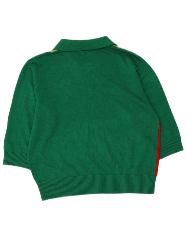 Maglione vintage da donna con collo a polo UK 14 Large Green Colourblock