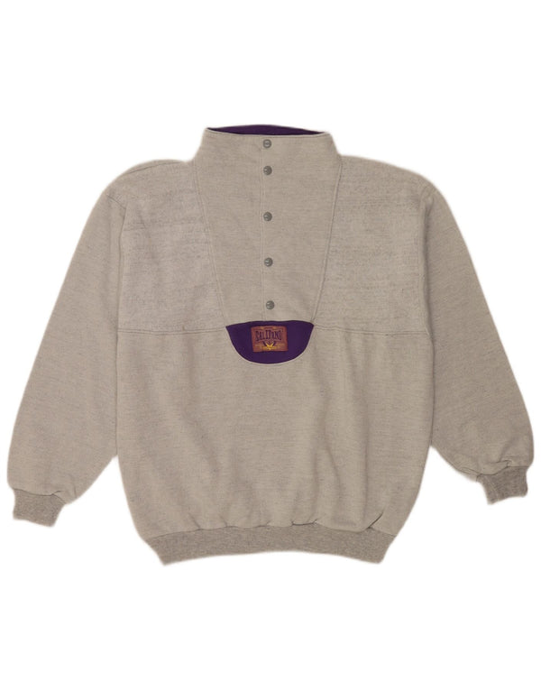 Felpa vintage da uomo con collo abbottonato, maglione XL, cotone grigio retrò