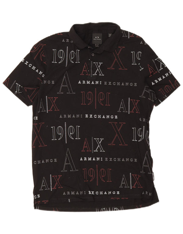 Polo grafica da uomo Armani Exchange piccola in cotone nero