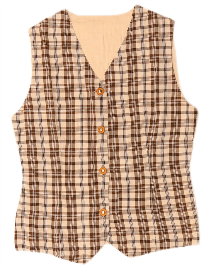 Gilet da donna vintage UK 12 a quadri beige medio
