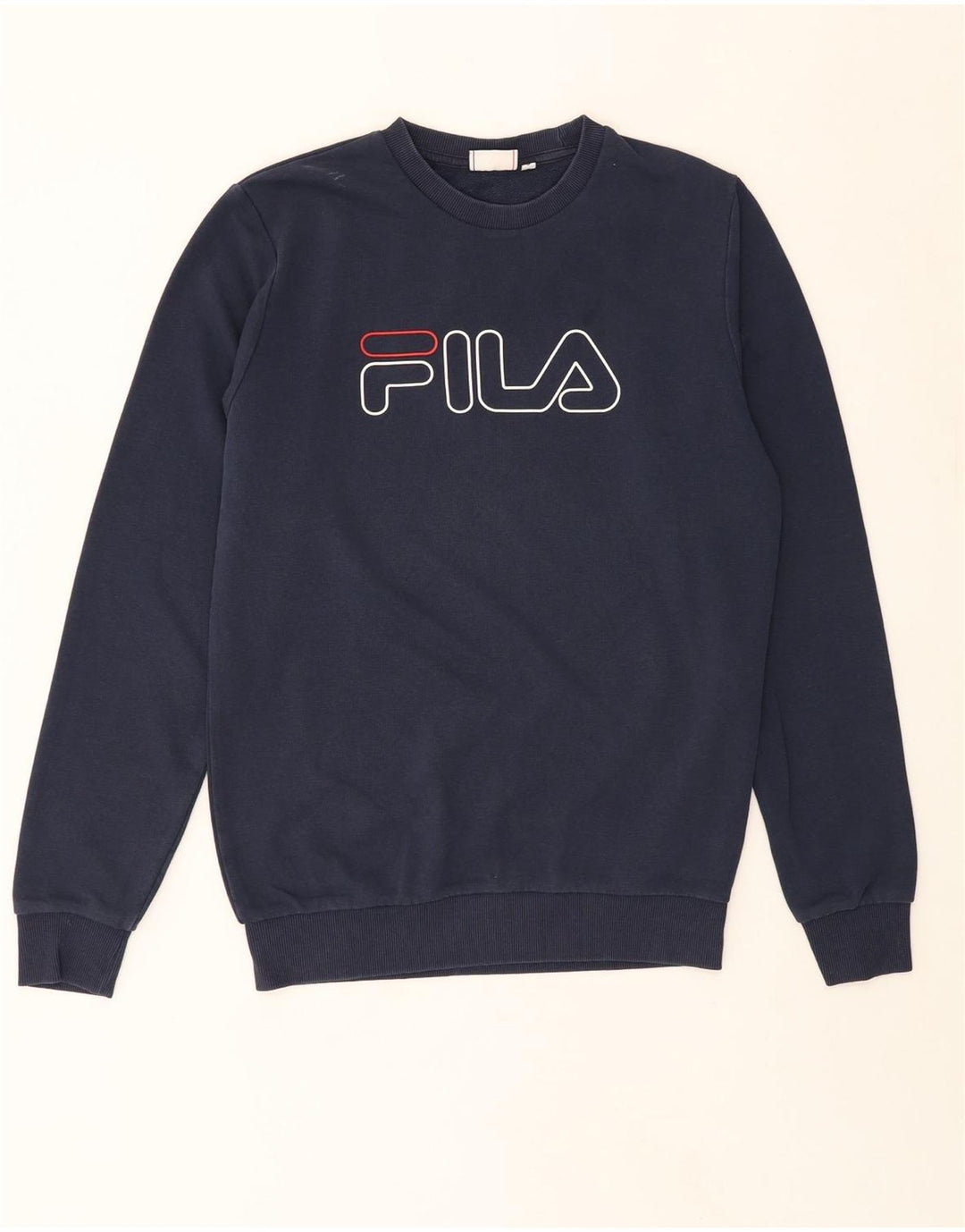 FILA Mens Graphic Sweatshirt Jumper Small Navy Blue Cotton Vintage Fila and Second-Hand Fila from Messina Hembry 