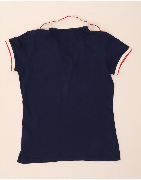Polo da donna Fred Perry UK 14 grande in cotone color block blu navy