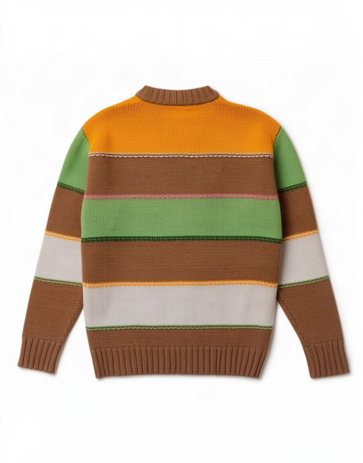 Maglione Zara da uomo con scollo a V in cotone a righe multicolore medio