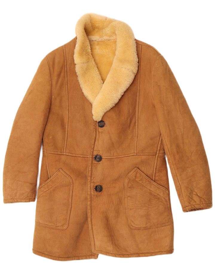 Giubbotto in shearling vintage da uomo IT 50 grande marrone