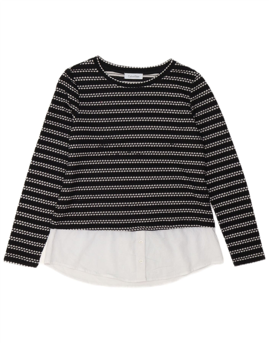 CALVIN KLEIN Top da donna a maniche lunghe UK 12 medio nero a righe