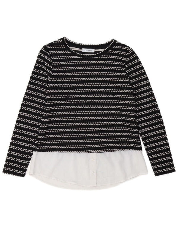 CALVIN KLEIN Top da donna a maniche lunghe UK 12 medio nero a righe