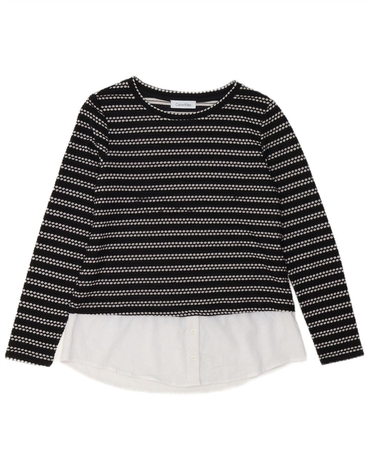 CALVIN KLEIN Top da donna a maniche lunghe UK 12 medio nero a righe
