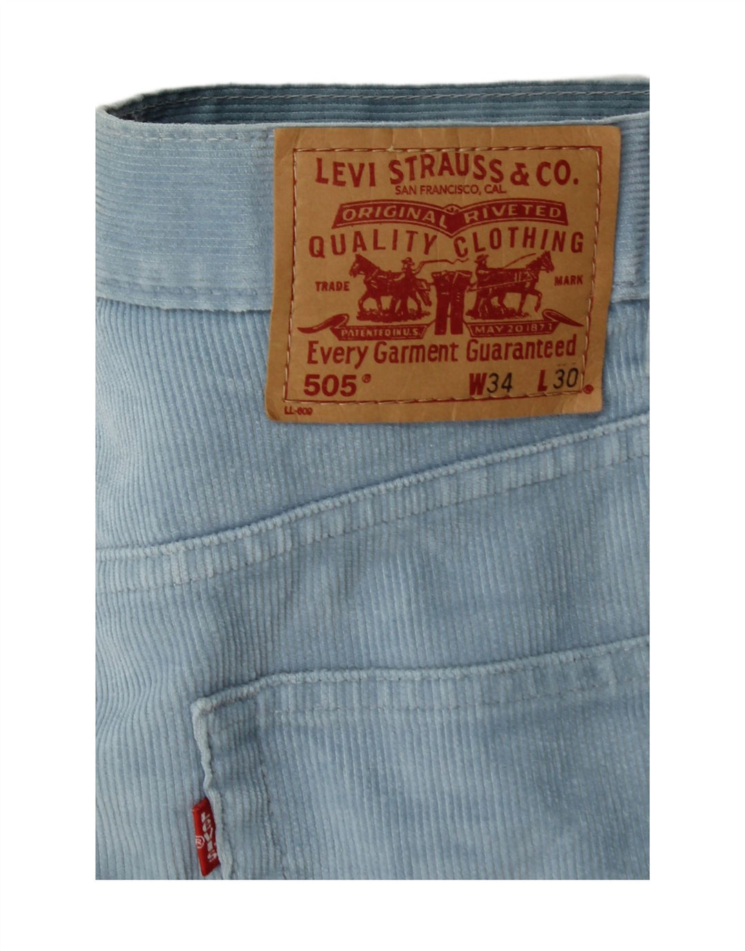 LEVI'S Pantaloni dritti in velluto a coste 505 da uomo W34 L30 in cotone blu