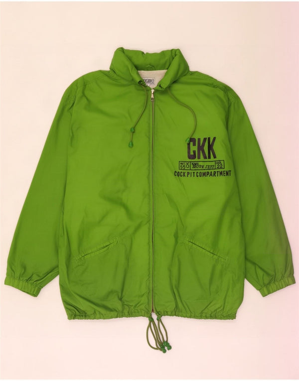 Giacca antipioggia vintage da uomo con grafica con cappuccio UK 40 Large Green Nylon