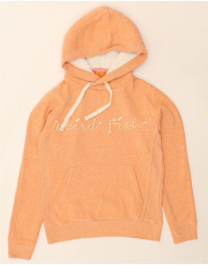 WEIRD FISH Womens Graphic Hoodie Jumper UK 14 Medium Orange Polyester Vintage Weird Fish and Second-Hand Weird Fish from Messina Hembry 