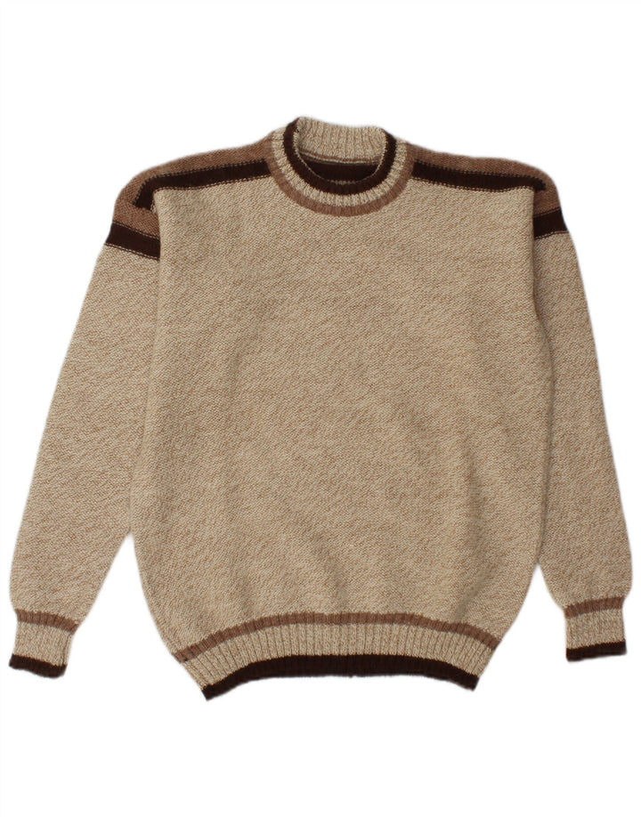 Maglione maglione girocollo da uomo vintage in acrilico color block beige medio