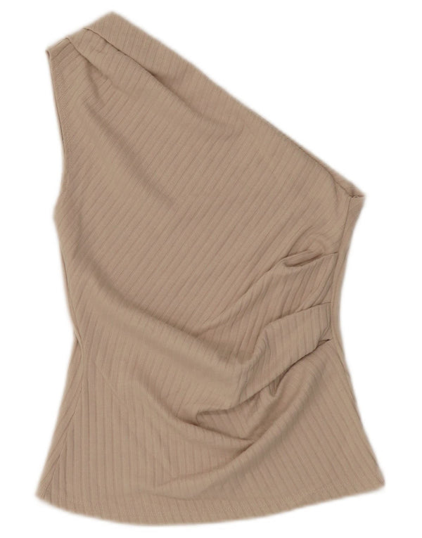 Top monospalla da donna Zara UK 8 piccolo poliestere beige