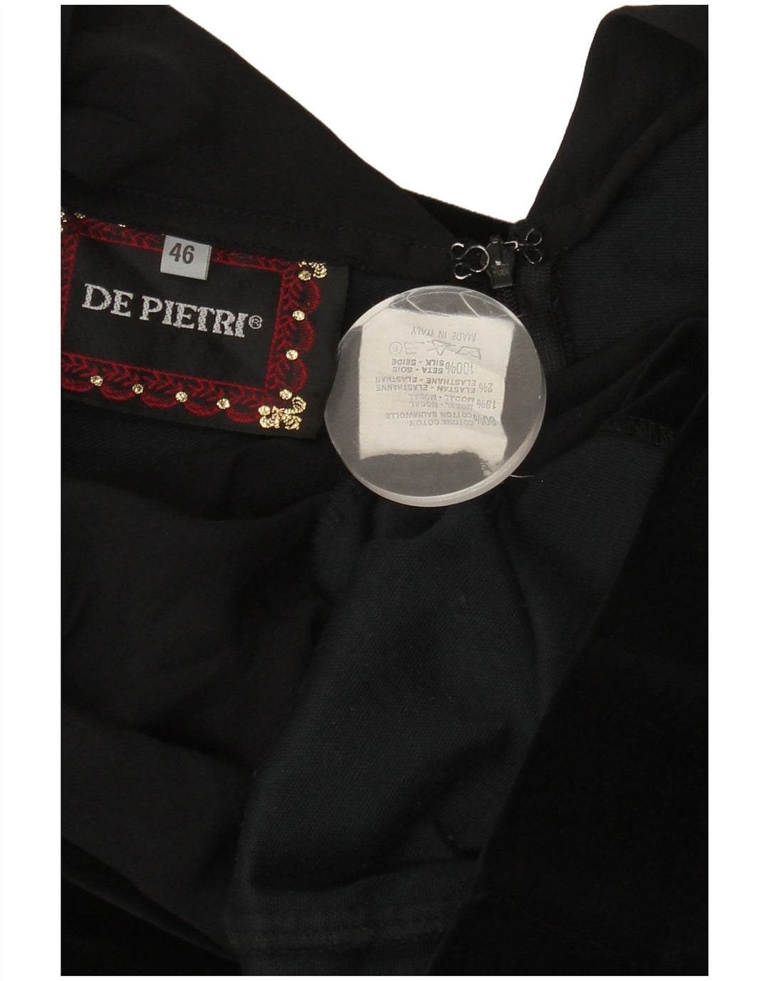 DE PIETRI Womens Velvet Shift Dress IT 46 Large Black Colourblock