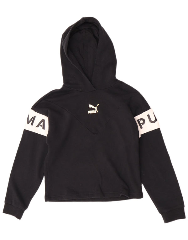 Felpa con cappuccio grafica per ragazze Puma 11-12 anni in cotone color block nero