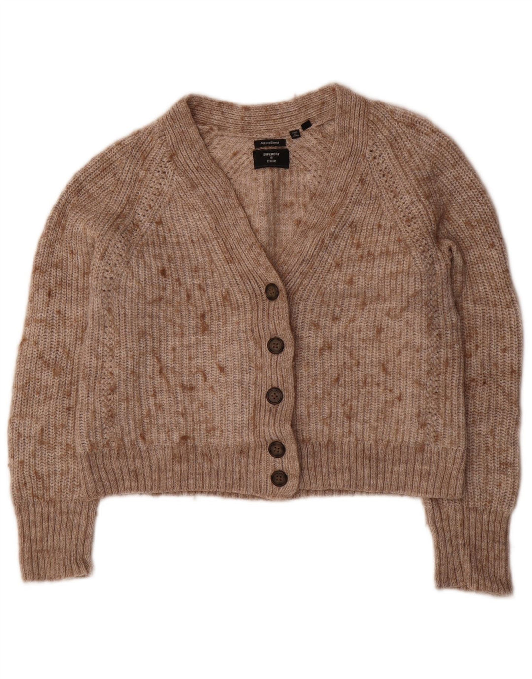 Maglione cardigan oversize corto da donna Superdry UK 10 piccolo beige screziato
