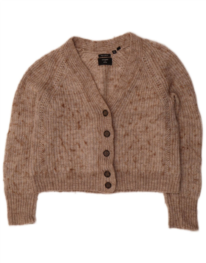 Maglione cardigan oversize corto da donna Superdry UK 10 piccolo beige screziato